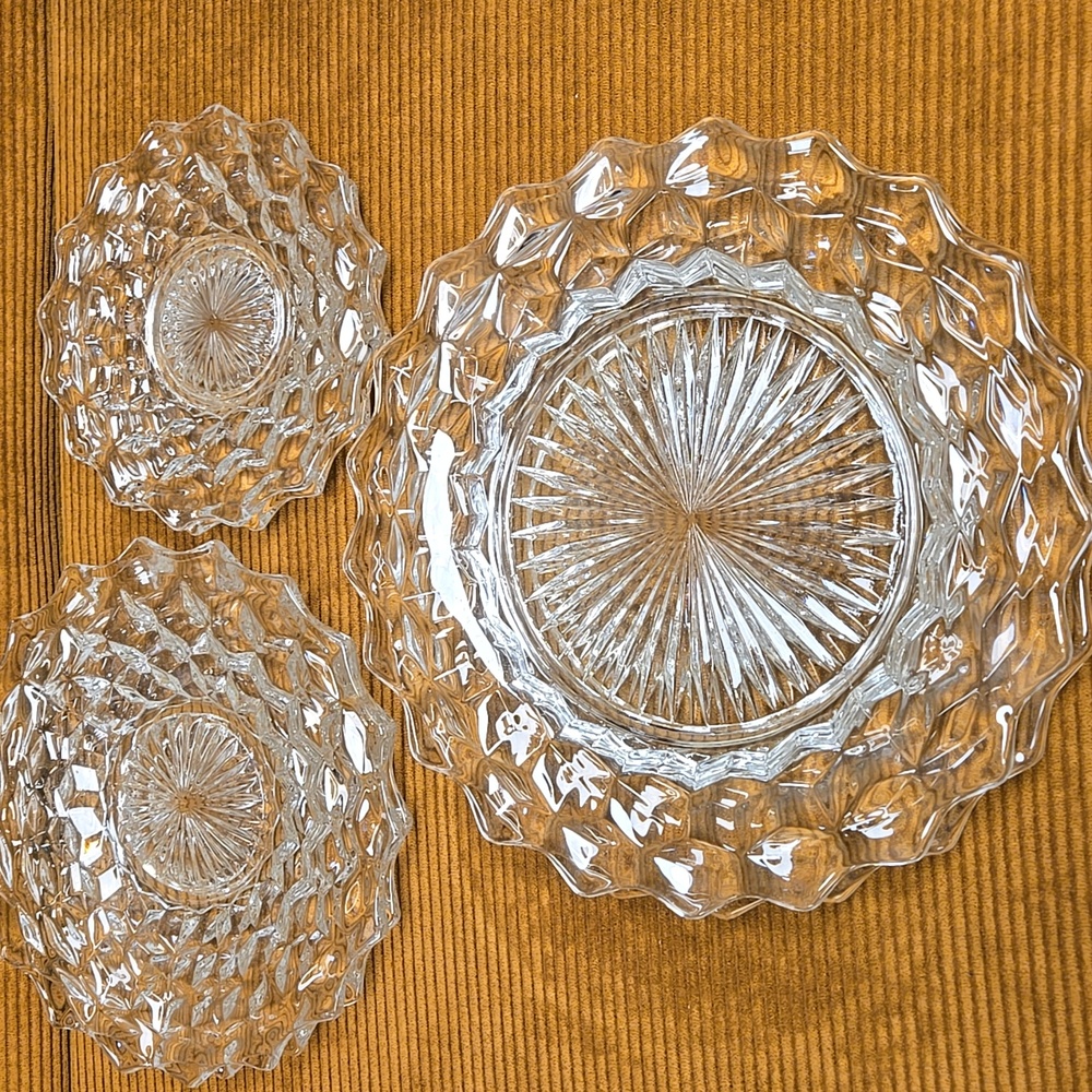 Vintage Fostoria Cubist Plates.  6 pieces.  Clear.